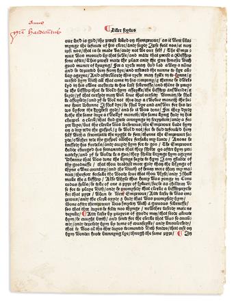 Higden, Ranulf (c. 1280-1364) An Original Leaf from Caxton's 1482 Polychronicon; [and] George Parker Winship's William Caxton and the